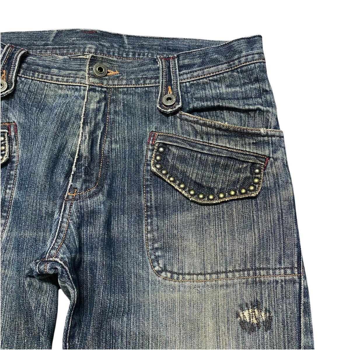 Japanese Brand Difference Rupert Denim Flare Jeans Multi Pocket Studded Size US 33 - 5 Thumbnail