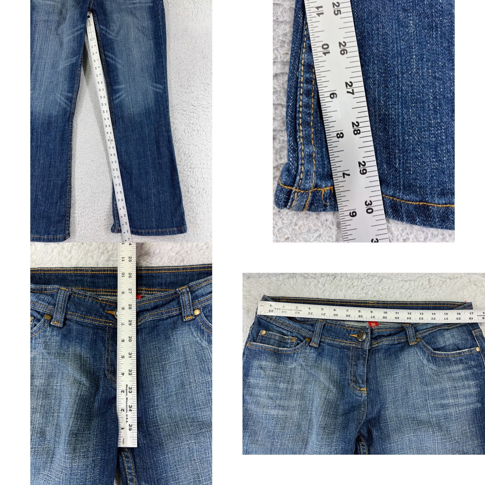 CO Denim Co Jeans Womens 14 Blue Denim Flared Low Rise 33x30 Cotton Blend 5-Pocket Zipper Distressed Regular Size 14 Womens Jeans Size 36" / US 14 / IT 50 - 8 Thumbnail