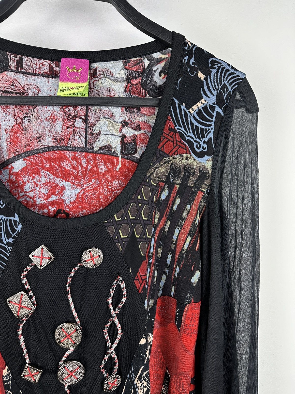 Designer × Japanese Brand Save The Queen Samurai Print Japanese Style Mesh Top Blouses Size XL / US 12-14 / IT 48-50 - 3 Thumbnail