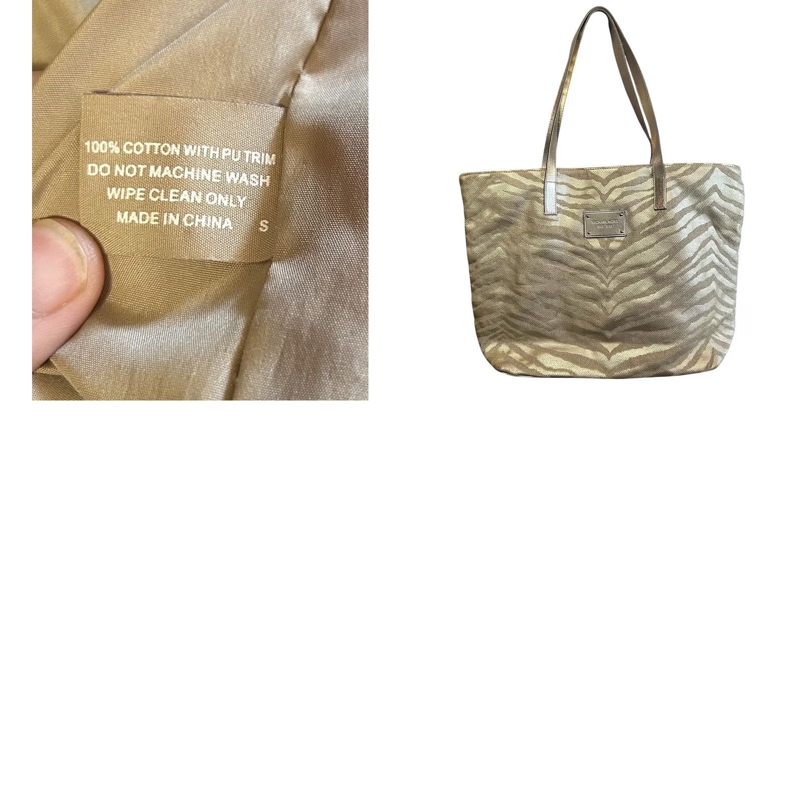 Vintage Michael Kors Gold Zebra Print Canvas Tote Women's Purse Shoulder Hand Bag Size ONE SIZE - 10 Thumbnail