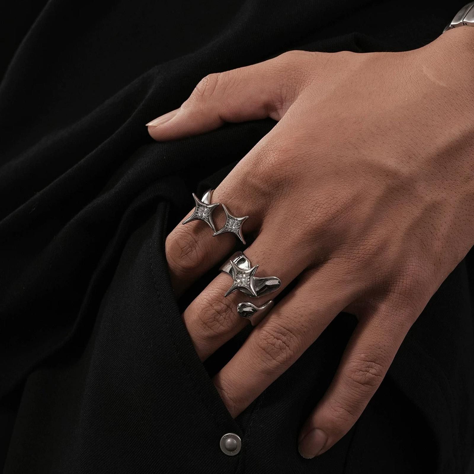 Jewelry 4-Point Star Zircon Ring Set | Layered Open-Band Size ONE SIZE - 3 Thumbnail