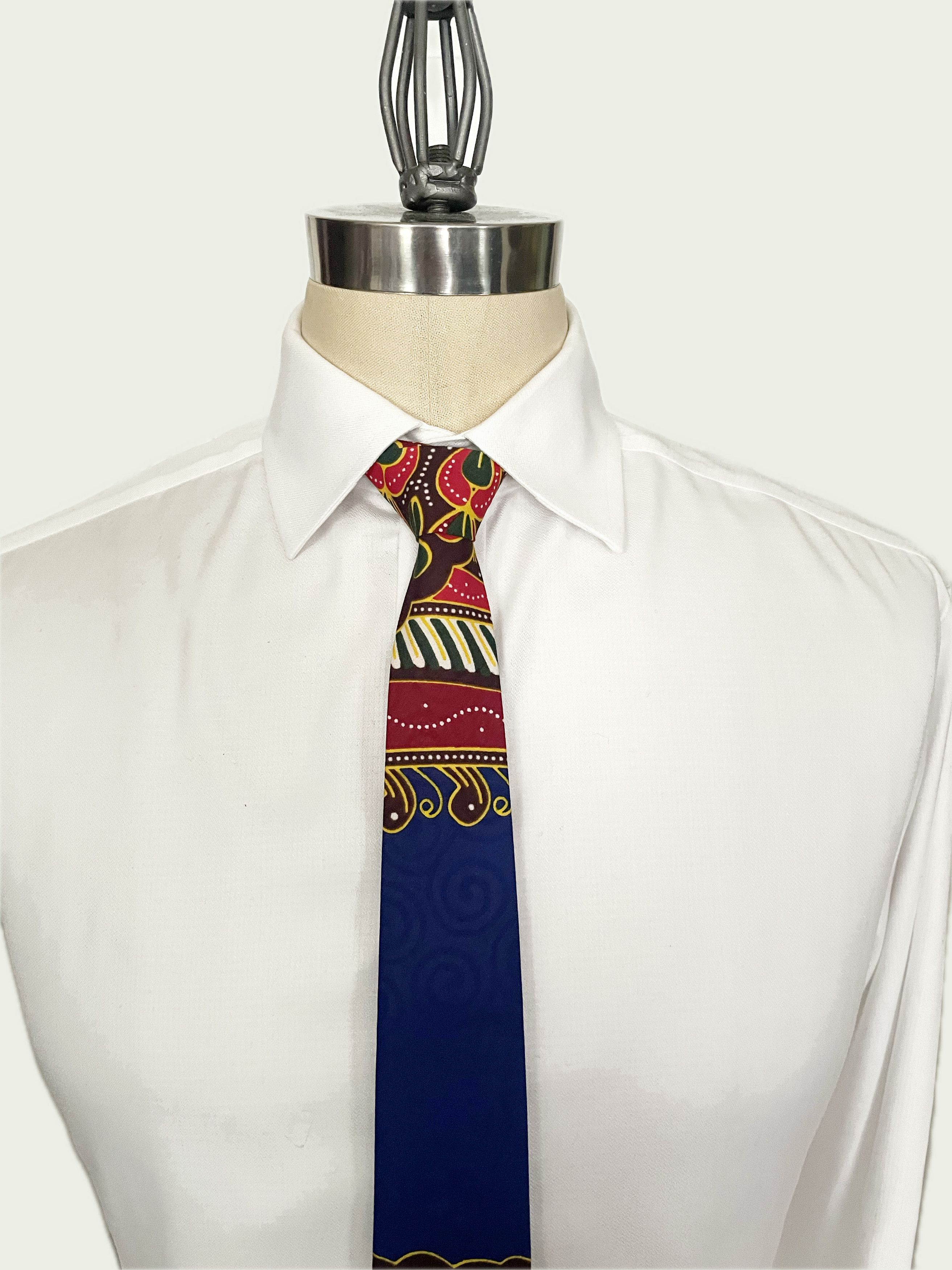 Other Handmade 7-Fold Tie – Red & Blue Ankara Wax Cotton Print(3") Size ONE SIZE - 2 Thumbnail