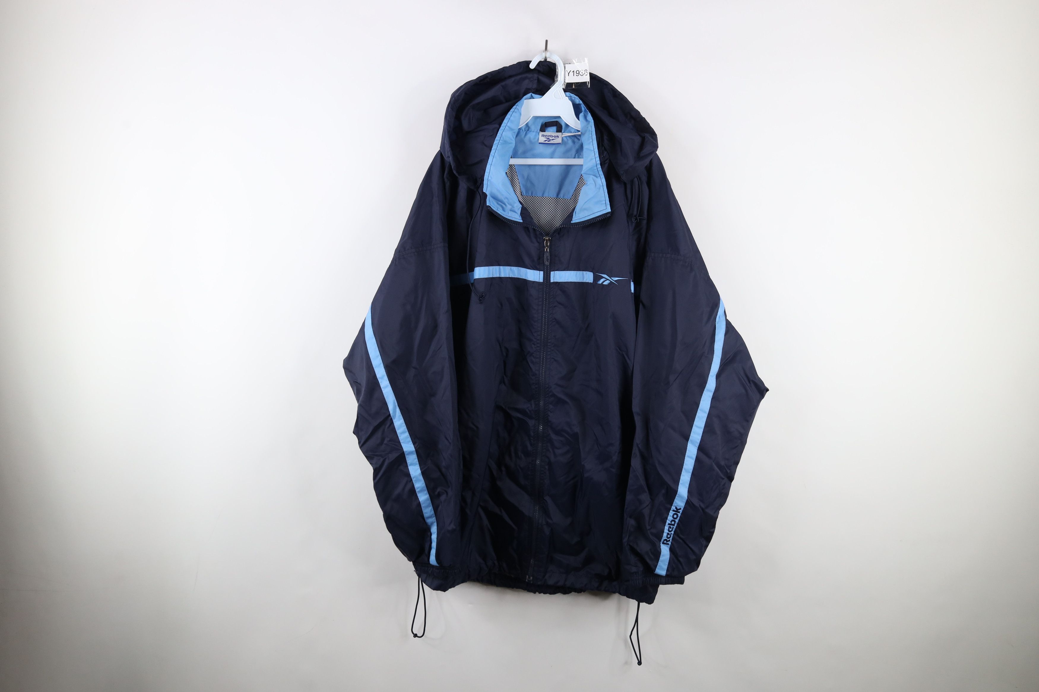 Reebok × Vintage Vintage 90s Reebok Hooded Full Zip Windbreaker Jacket Blue Size US XXL / EU 58 / 5 - 1 Thumbnail