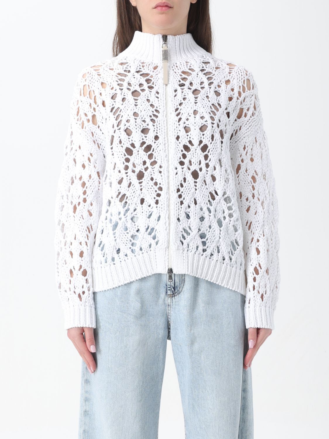image of Brunello Cucinelli Cardigan Woman White, Women's (Size Medium)