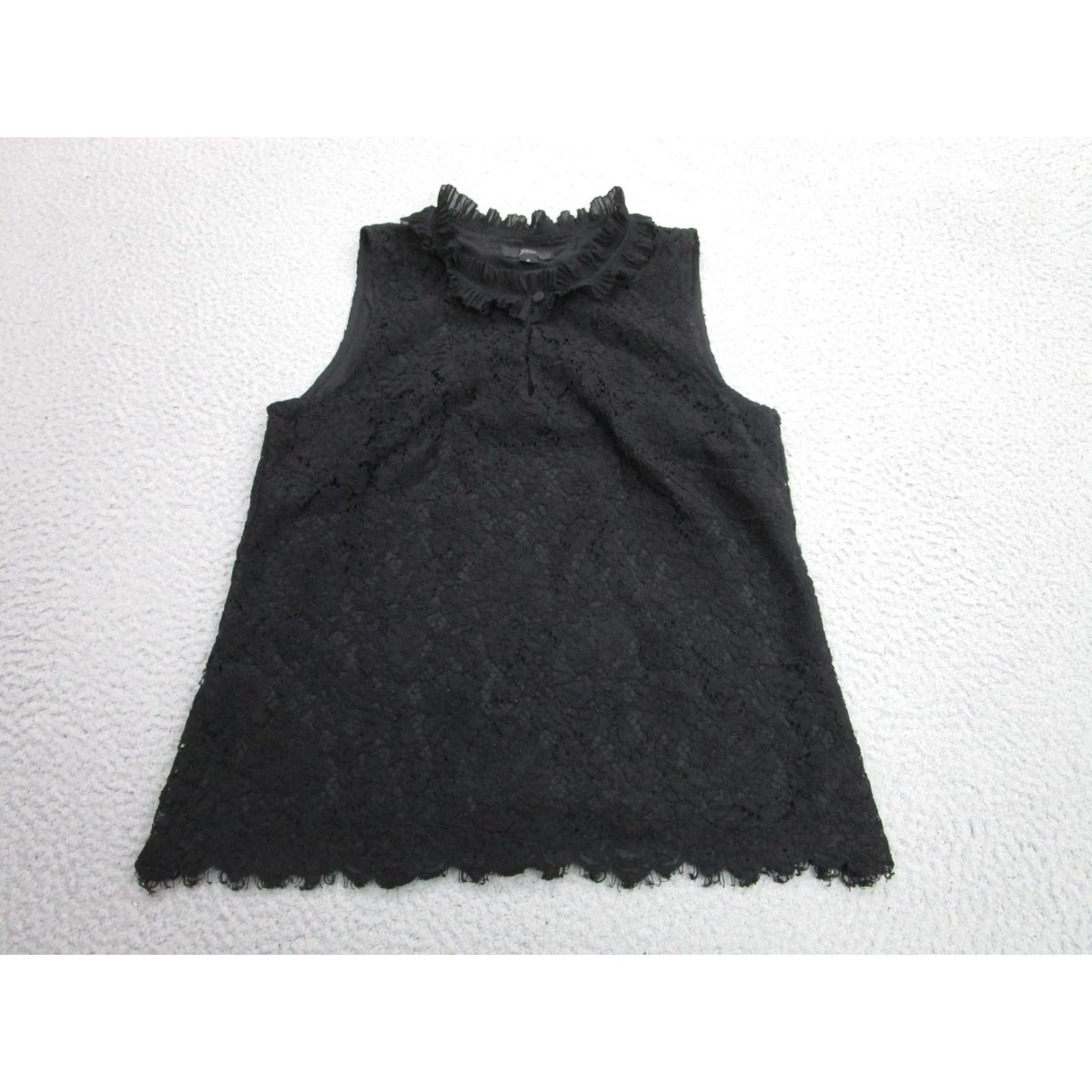 J.Crew J.Crew Blouse Womens Small Black Floral Lace Sleeveless Ruffle High Neck Lined Size S / US 4 / IT 40 - 2 Thumbnail