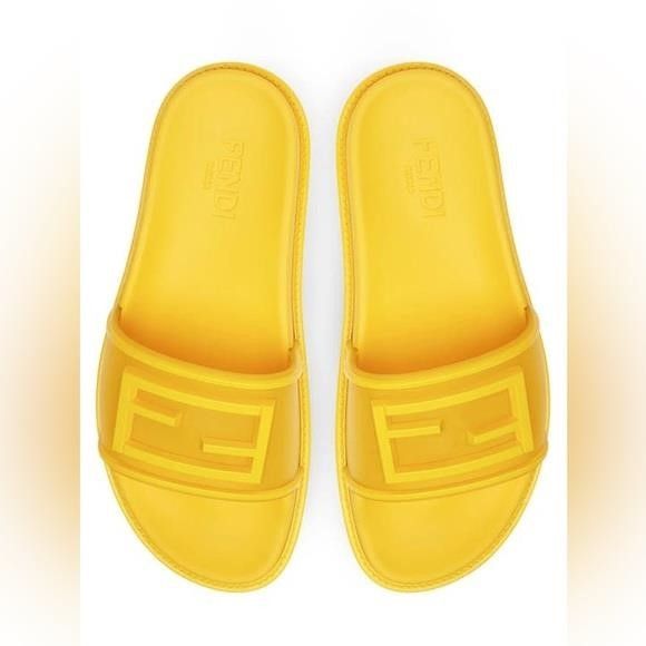 Fendi NEW - FENDI Logo-Embossed Baguette Rubber Slide Sandals - Ye Size US 7.5 / EU 40-41 - 2 Thumbnail