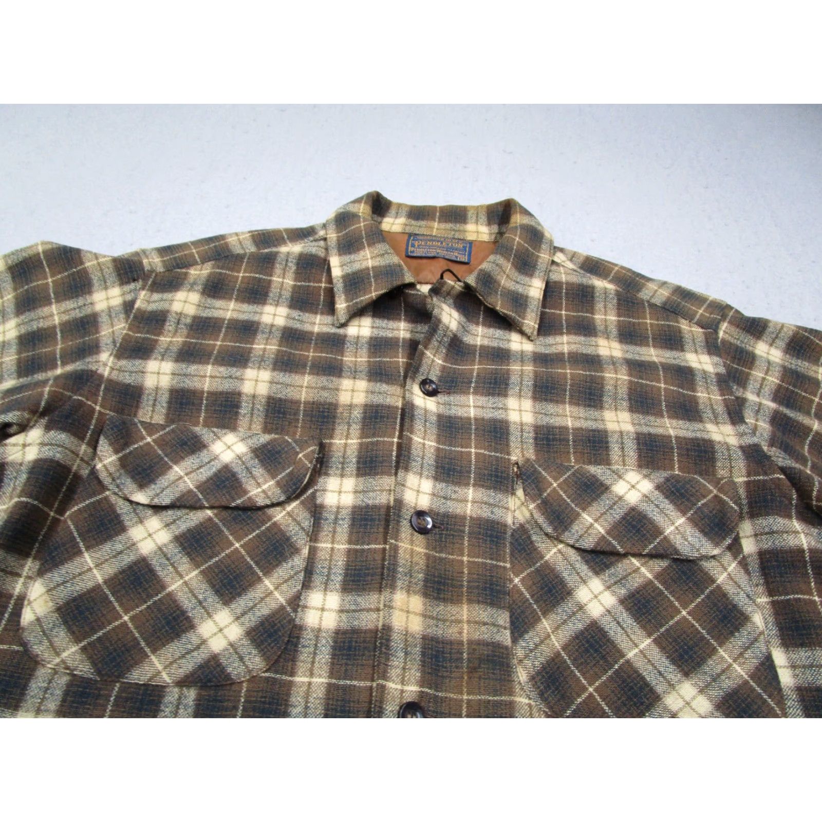 Pendleton VINTAGE Pendleton Shirt Mens Medium Brown Wool Button-Up Loop Collar Tweed 100% Virgin Wool Check Classic Western/Nature 1930s-50s Mens Size US M / EU 48-50 / 2 - 2 Thumbnail