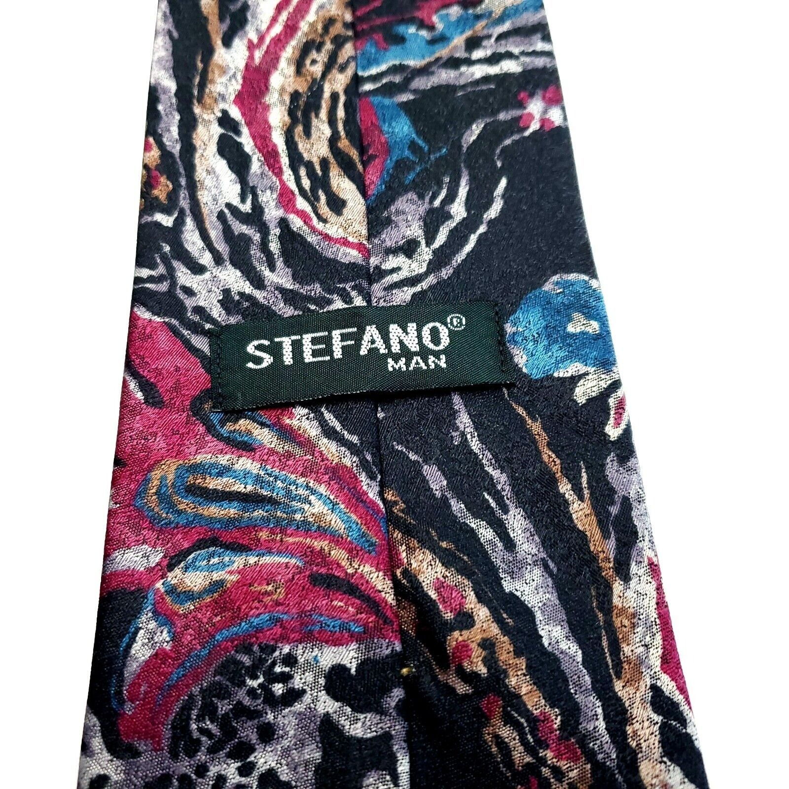 Designer Stefano Man Silk Tie Print Black Red Abstract Size ONE SIZE - 4 Thumbnail