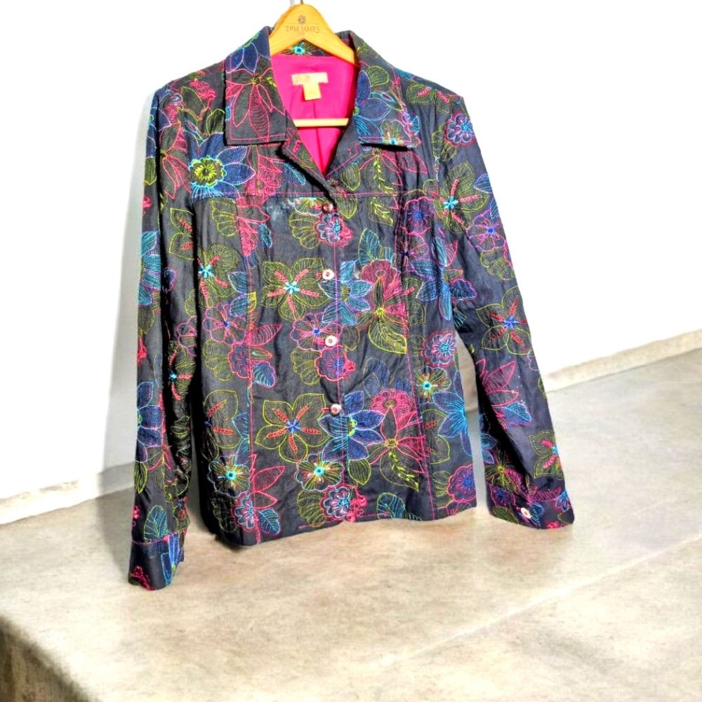 Other Wearit Black sz 3 Floral Embroidered Jacket Size S / US 4 / IT 40 - 1 Thumbnail