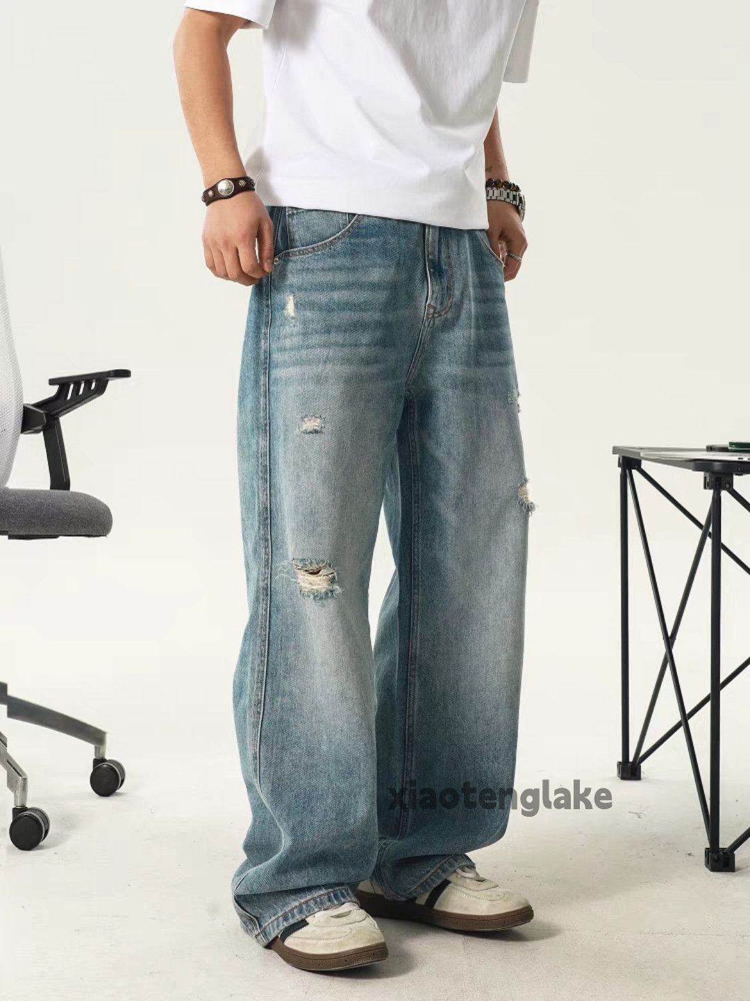 Jean Unisex washed faded loose baggy skate hiphop jeans Size US 28 / EU 44 - 4 Thumbnail