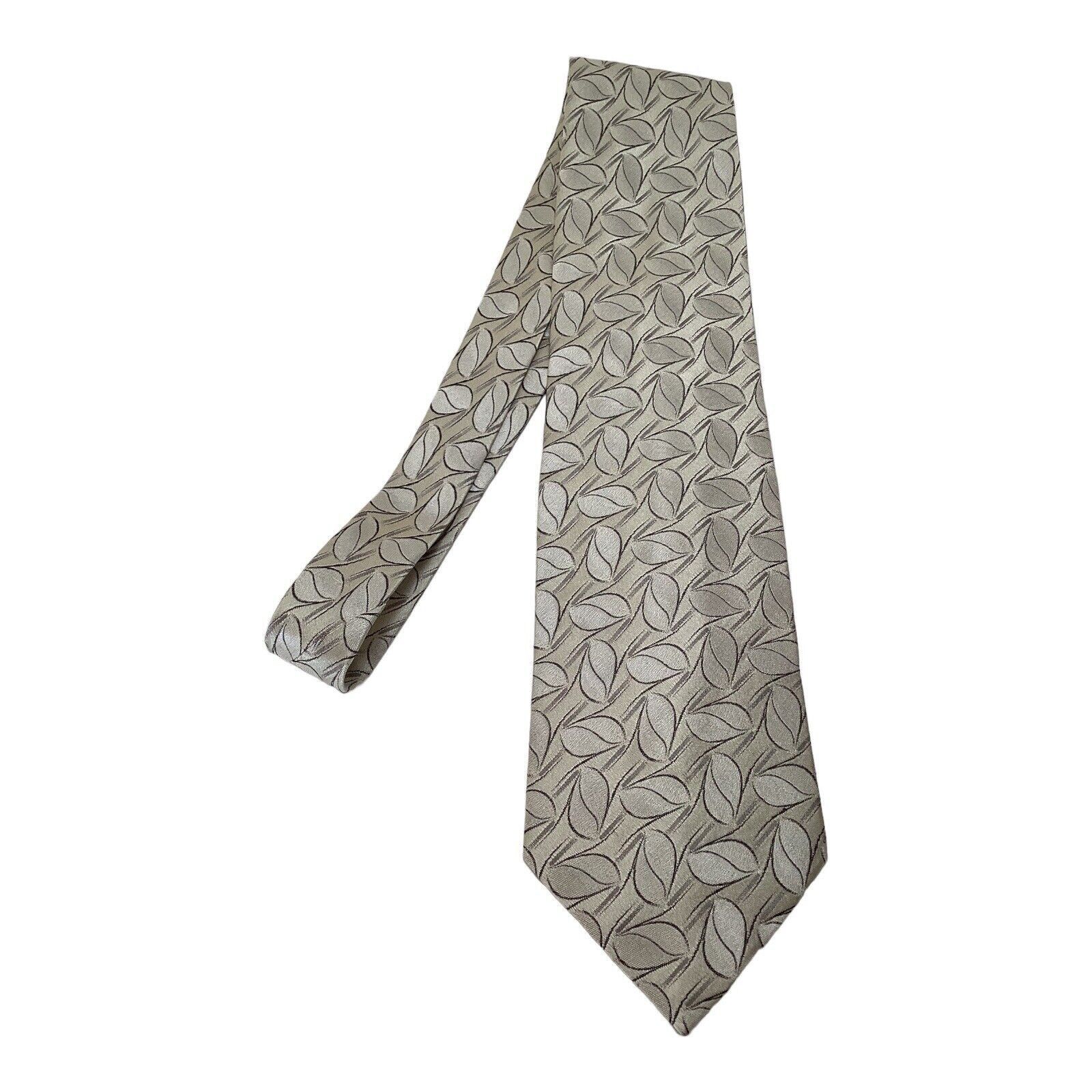 Vitaliano VITALIANO PANCALDI Ivory Leaf Print Luxury Silk Tie Italy W: Size ONE SIZE - 6 Thumbnail