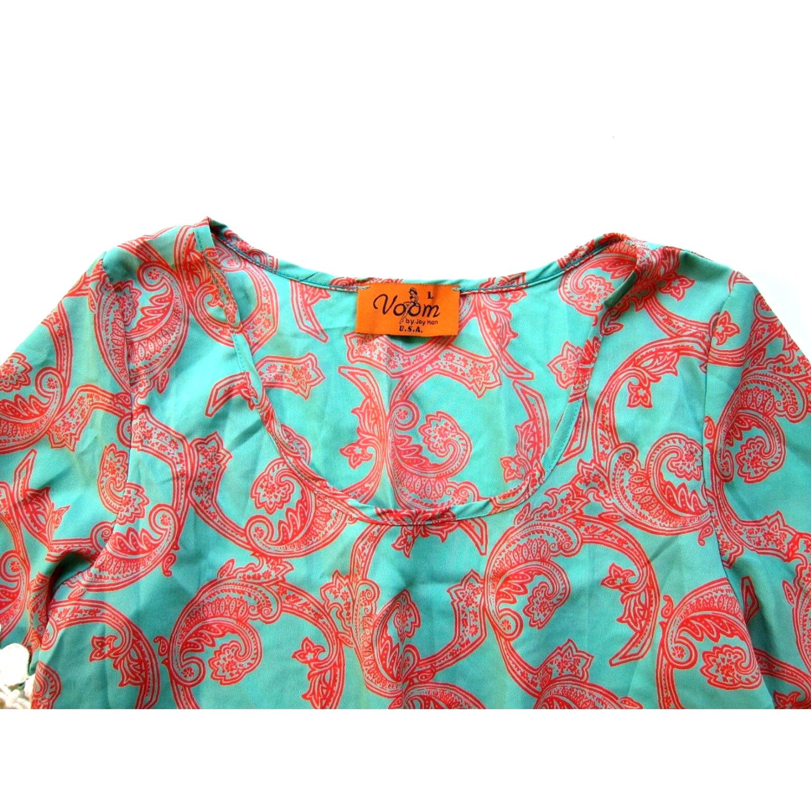 Altea Voom Blouse Shirt Womens Tunic Paisley Floral Long Flare Sleeve Teal Orange Large Size L / US 10 / IT 46 - 4 Thumbnail