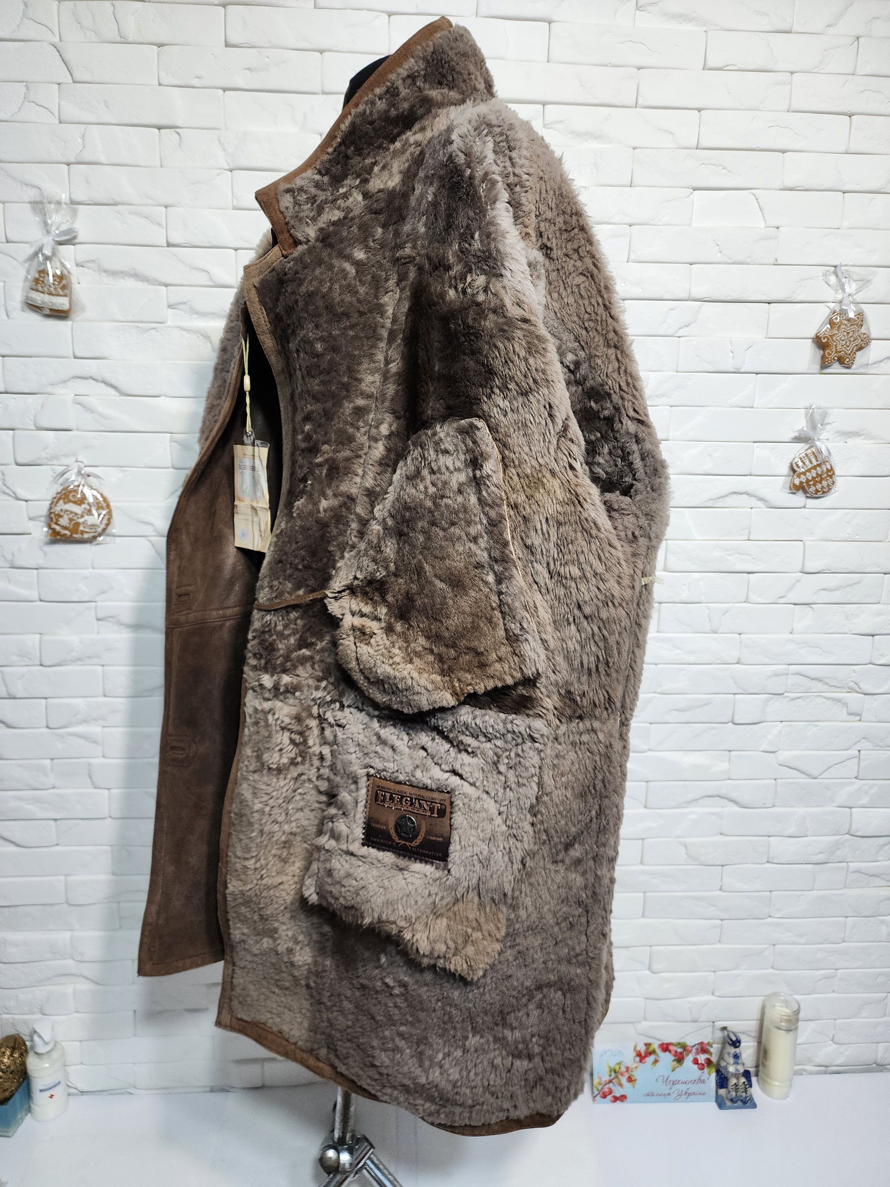 Furla Men's Brown Sheepskin Coat: Genuine Fur, Button Closure Size US XXL / EU 58 / 5 - 11 Thumbnail