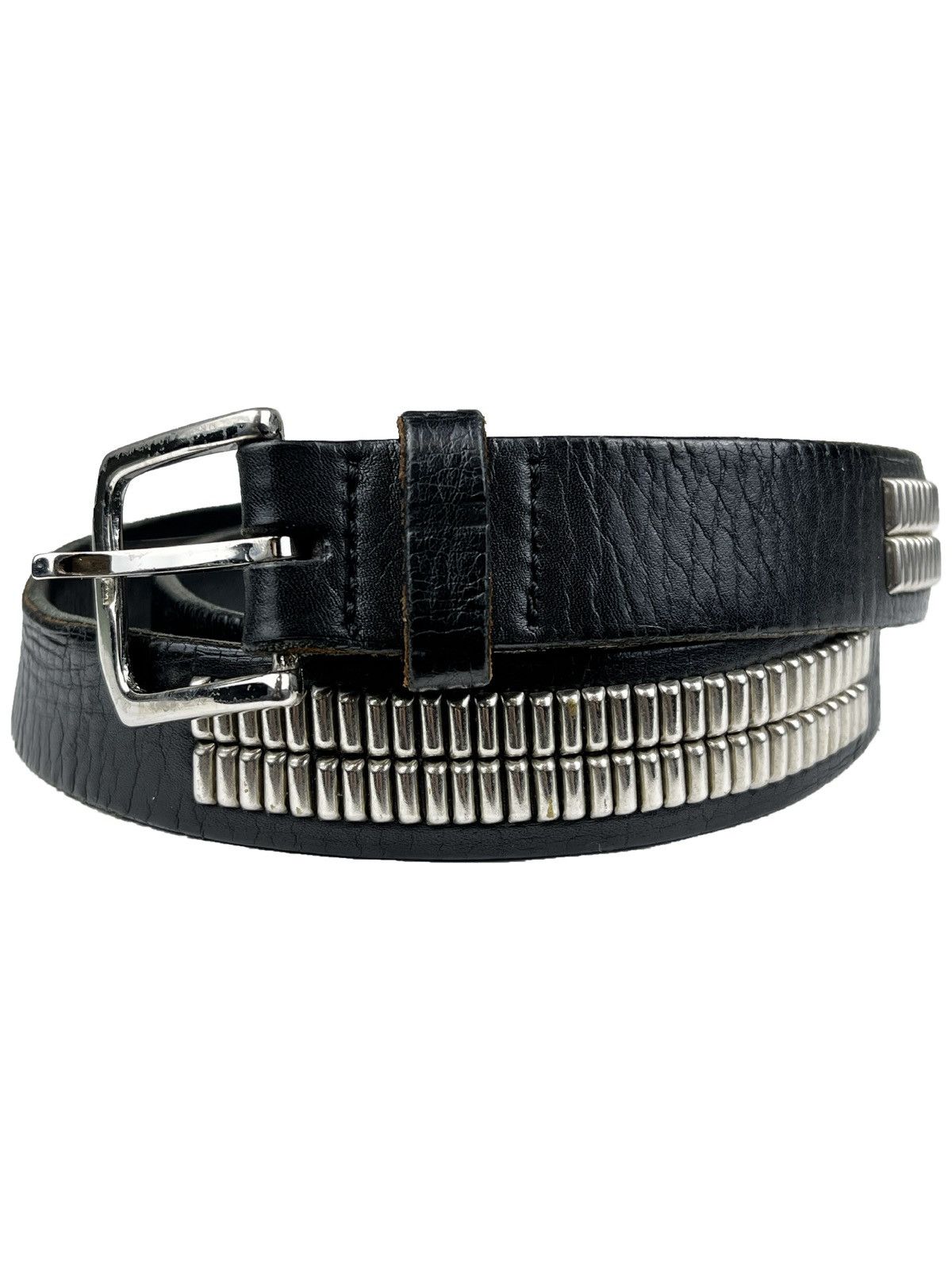 image of Undercover Silver Studded Punk Leather Belt in Black, Men's