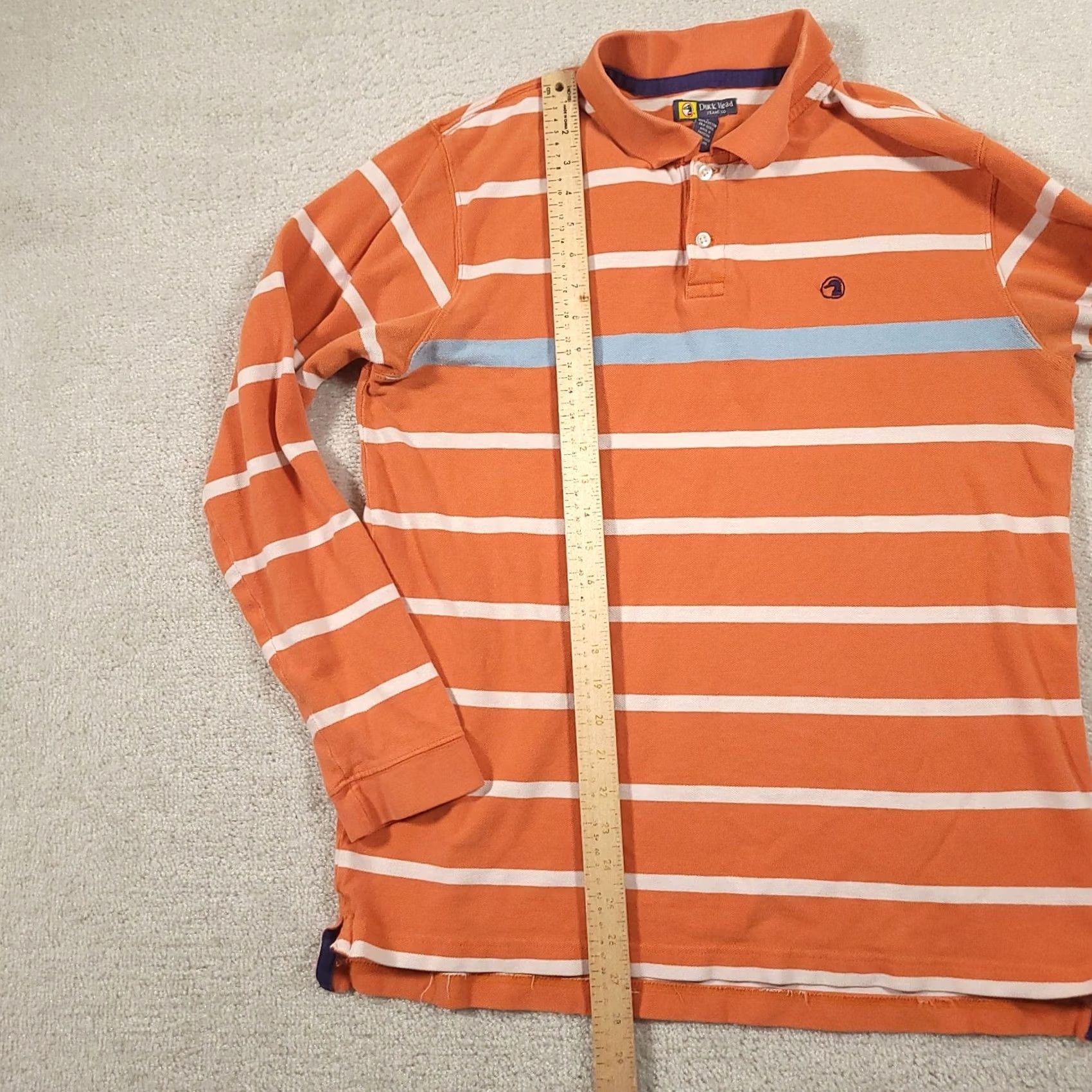 Vintage Duck Head Jeans Co. Polo Shirt Striped Long Sleeve Orange Mens Large Size US L / EU 52-54 / 3 - 5 Thumbnail