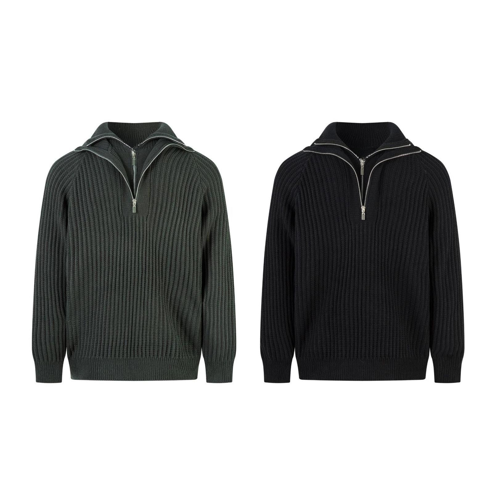 Other Dark Green Ribbed Knit Half-Zip Sweater Size US M / EU 48-50 / 2 - 3 Thumbnail