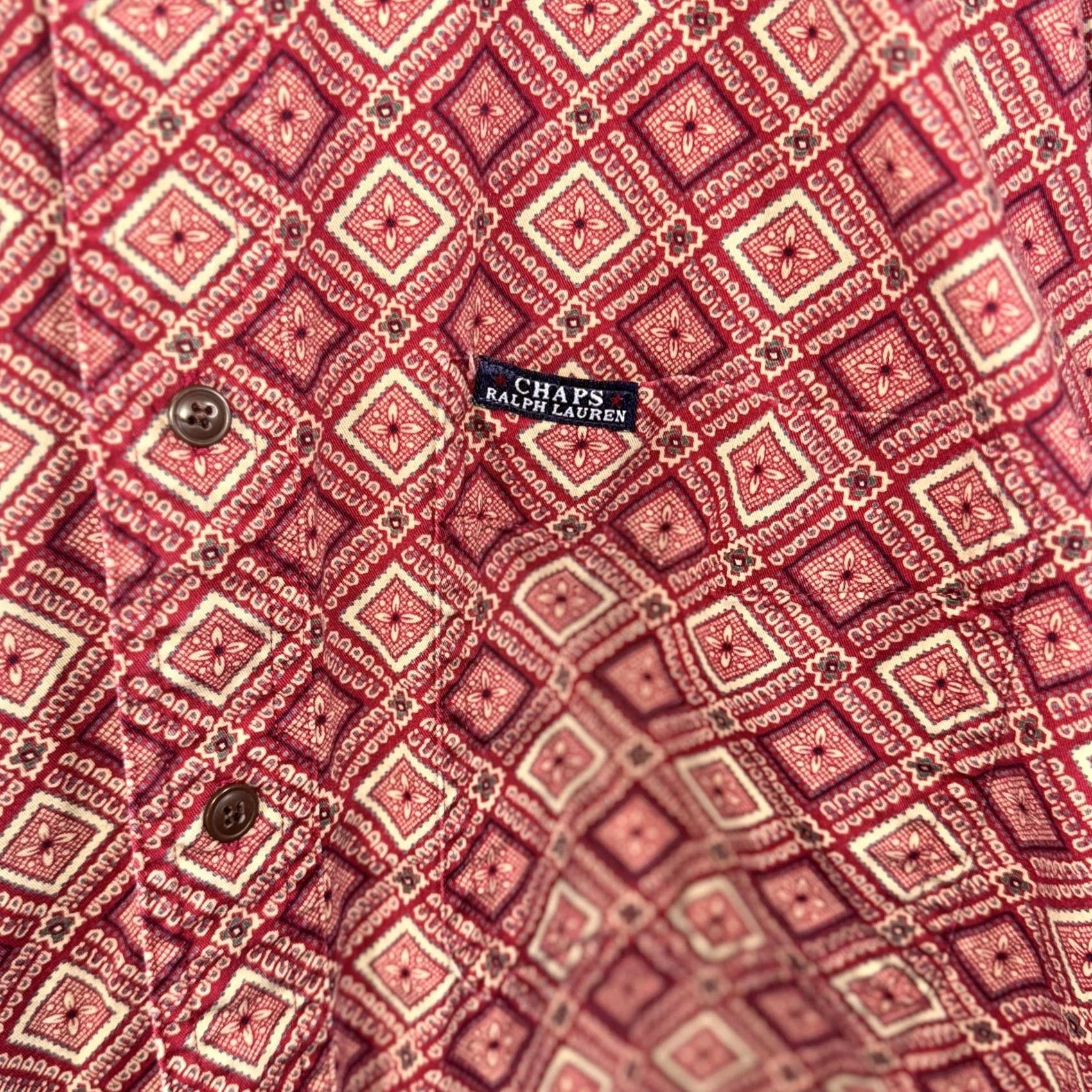Chaps Chaps Ralph Lauren Shirt Mens XL Red Geometric Diamond Print Cotton Long Sleeve Shirt Size US XL / EU 56 / 4 - 4 Thumbnail