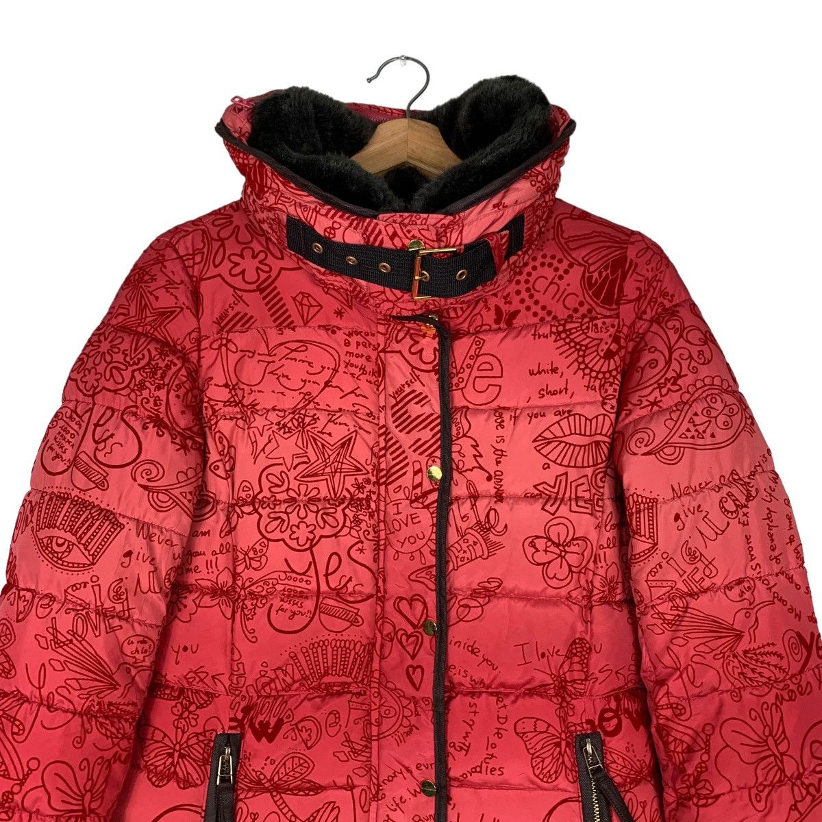 Desigual DESIGUAL Fullprint Red Puffer Overcoat Jacket #0836-C38 Size XS / US 0-2 / IT 36-38 - 2 Thumbnail
