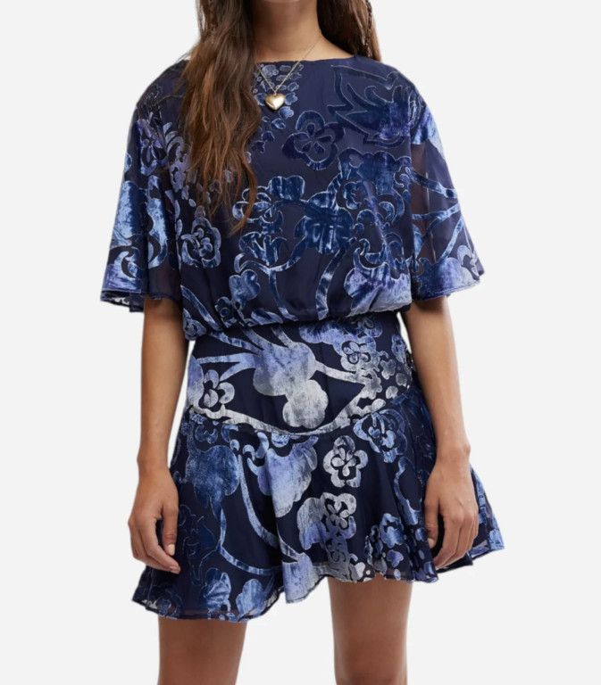 Free People Free People Manuka Burnout Velvet Mini Dress in Navy ( XS ) Size XS / US 0-2 / IT 36-38 - 7 Thumbnail