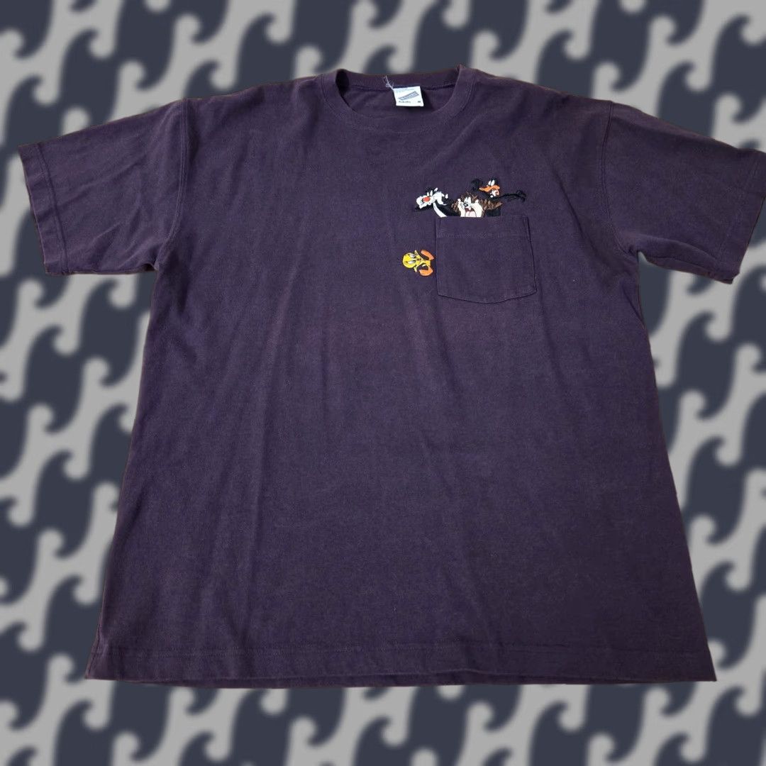 Vintage VINTAGE Warner Bros Looney Tunes Shirt Mens M Purple Pocket 90s Daffy Taz Tweety Size US M / EU 48-50 / 2 - 1 Thumbnail