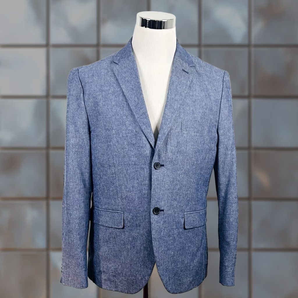 H&M H&M 44R Slim Fit Chambray Sport Coat Elbow Patches Blue Cotton Two Button Vented Jacket/Coat Size US XS / EU 42 / 0 - 1 Thumbnail