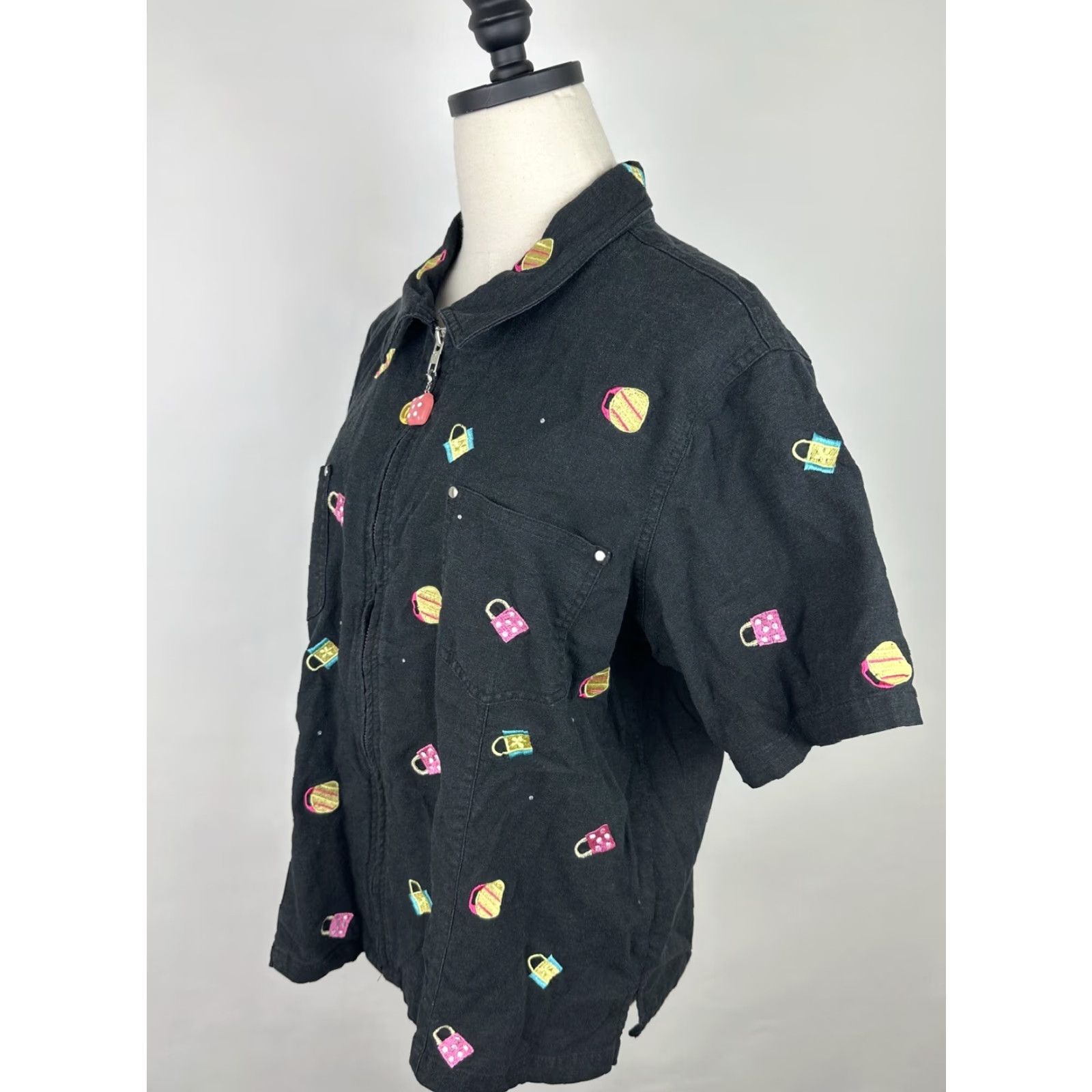 Quacker Factory Quacker Factory Embroidered Jacket XL Full Zip Novelty Y2K Cyber Shopping Bags Size XL / US 12-14 / IT 48-50 - 5 Thumbnail