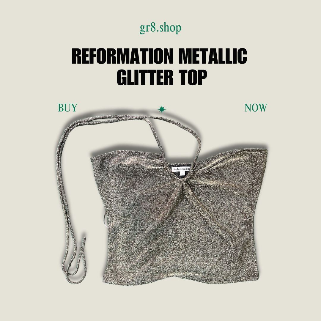 Reformation Reformation Metallic Glitter Halter Top Size M Silver Size M / US 6-8 / IT 42-44 - 1 Thumbnail