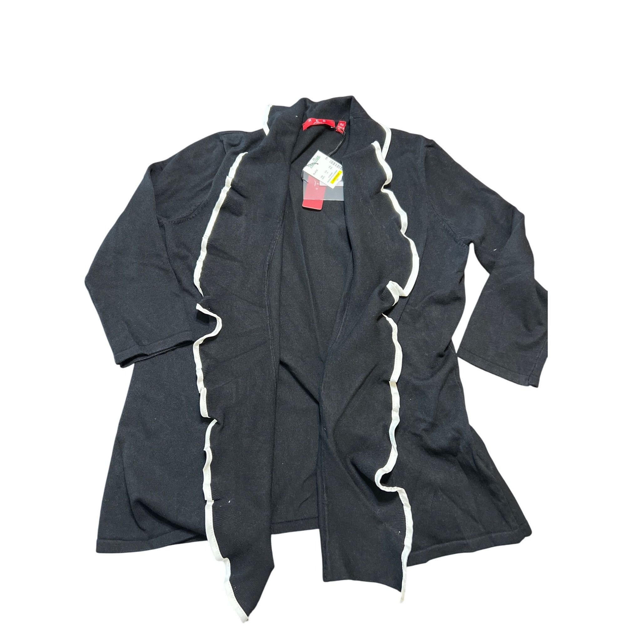Other Red Petite Open Front Ruffle Cardigan Jacket Black With Whit Size M / US 6-8 / IT 42-44 - 1 Thumbnail