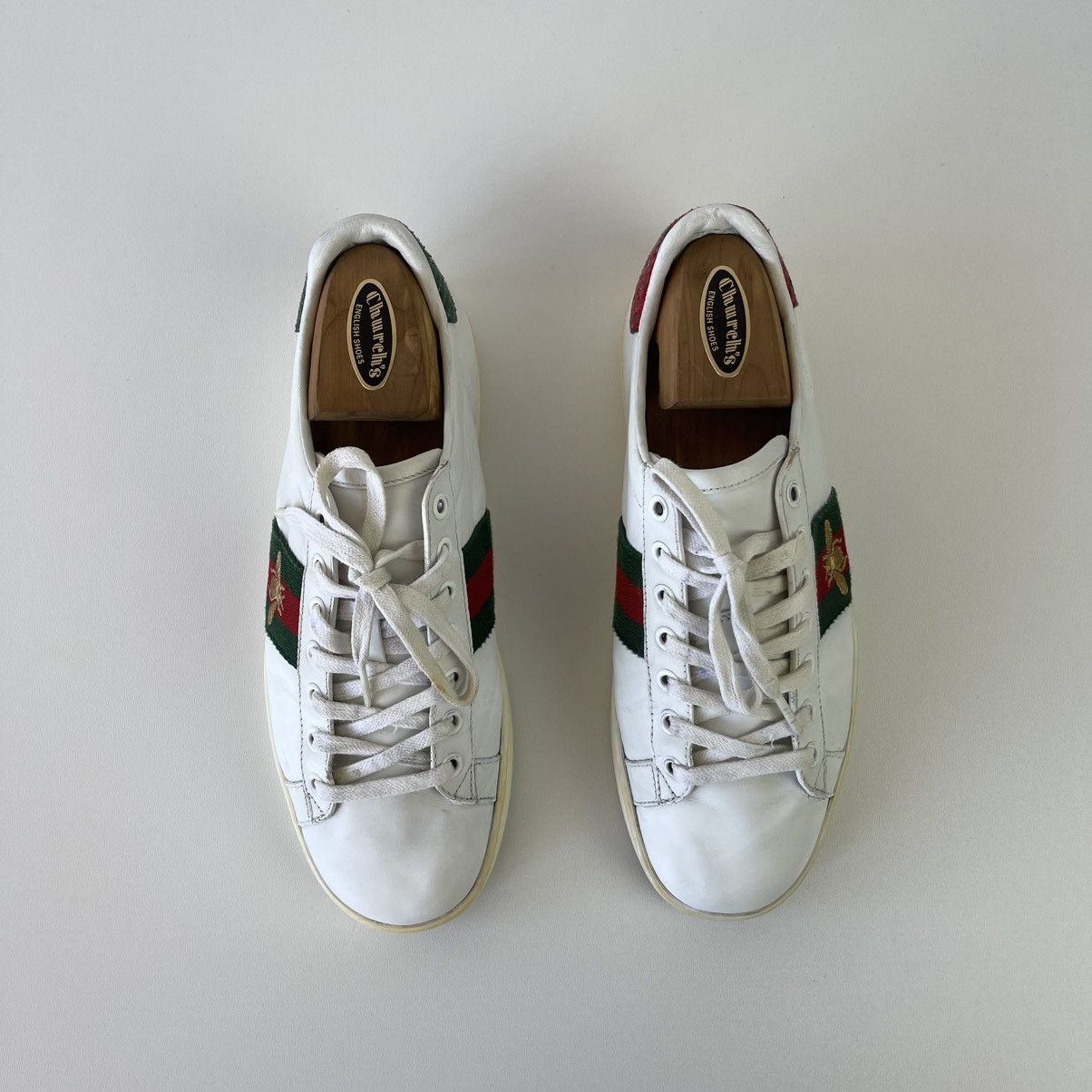 Gucci Gucci Ace Bee Embroidered Trainers Leather Sneakers White Size US 8 / IT 38 - 6 Thumbnail