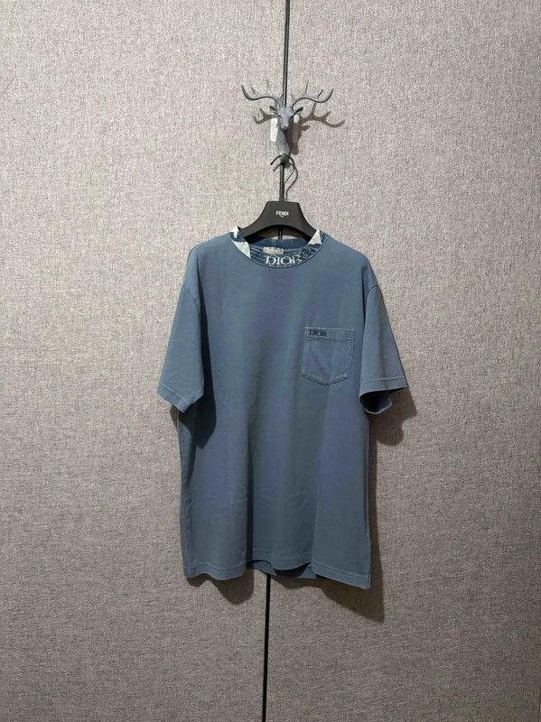 Dior Dior Blue Cotton Embroidered Logo T-Shirt 0089 Size US M / EU 48-50 / 2 - 1 Thumbnail
