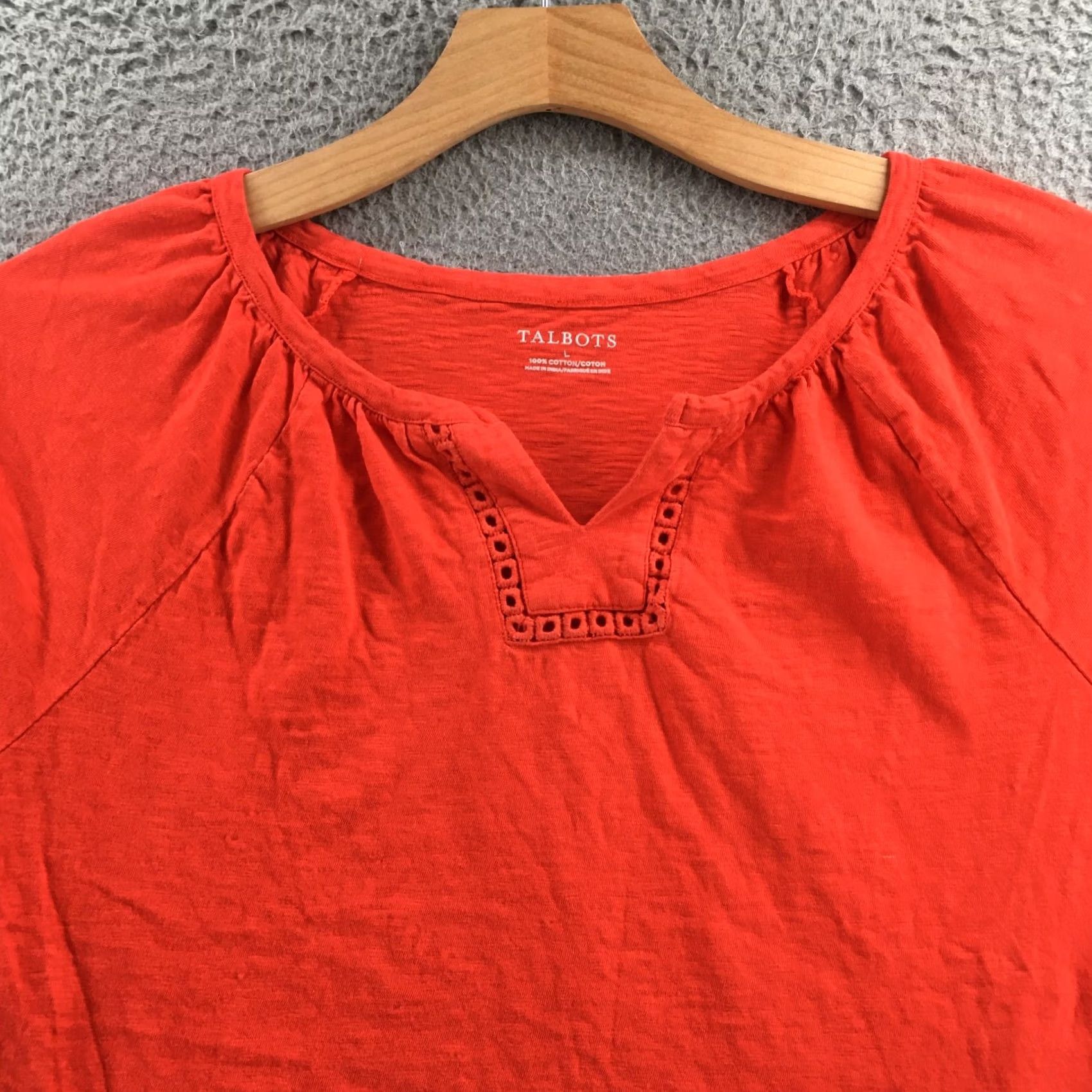 Talbots Talbots Tops Womens L Orange 100% Cotton V-Neck Cap Sleeve Blouse Pop Over Shirt Size L / US 10 / IT 46 - 2 Thumbnail