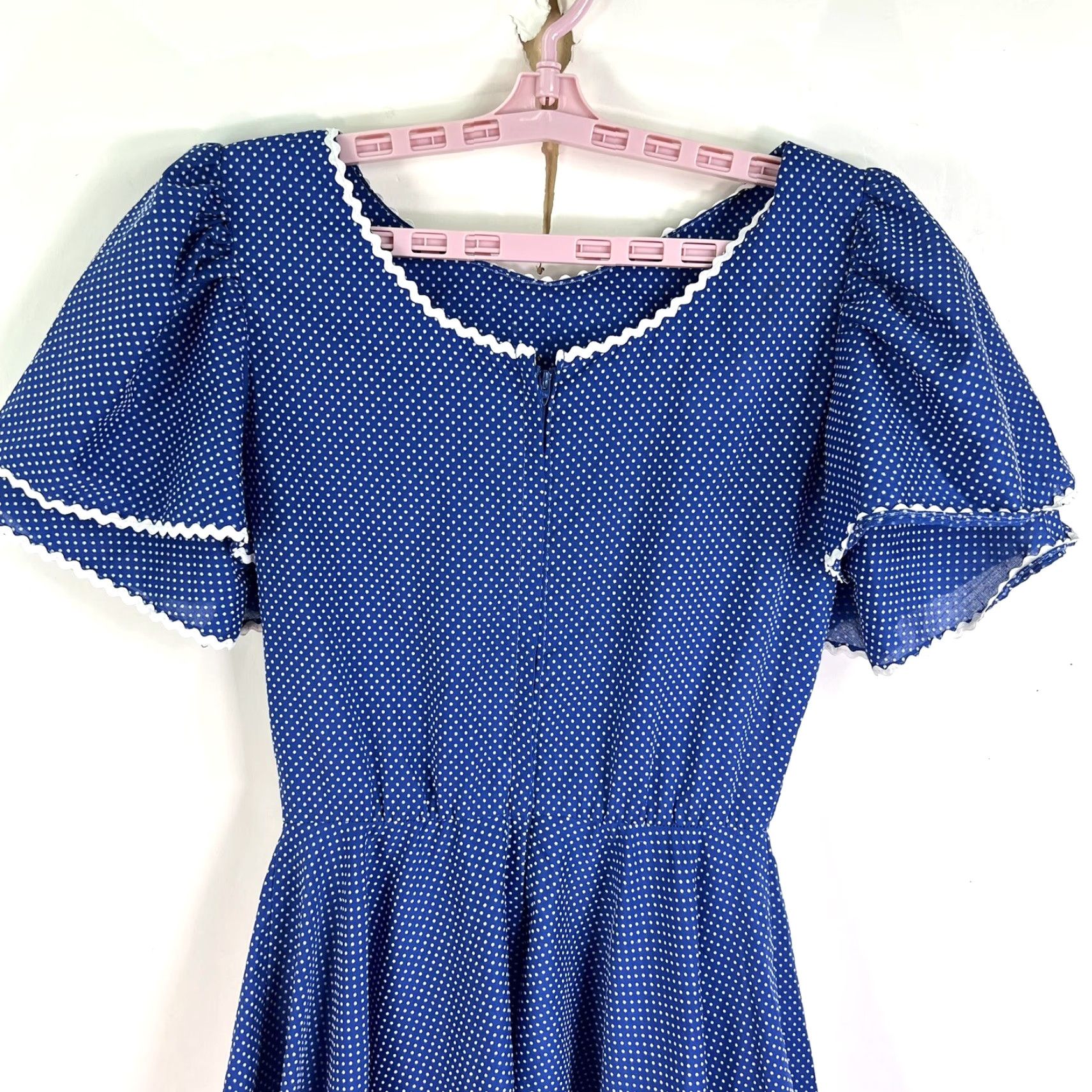 VINTAGE True Vintage Prairie Dance Polka Dot Dress Women\'s Size 10 Blue Flutter Sleeve A-Line Party Cocktail Western