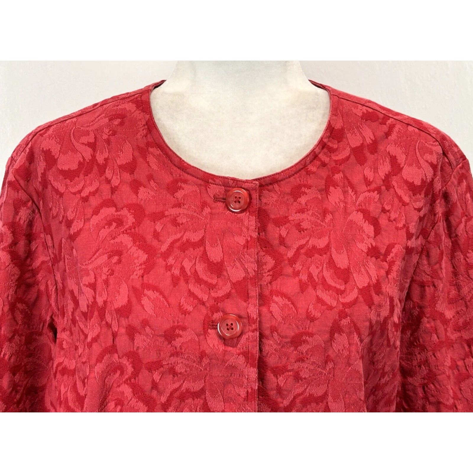 Coldwater Creek Coldwater Creek Floral Embossed Cotton Blend Jacket Womens XL Red Size XL / US 12-14 / IT 48-50 - 5 Thumbnail