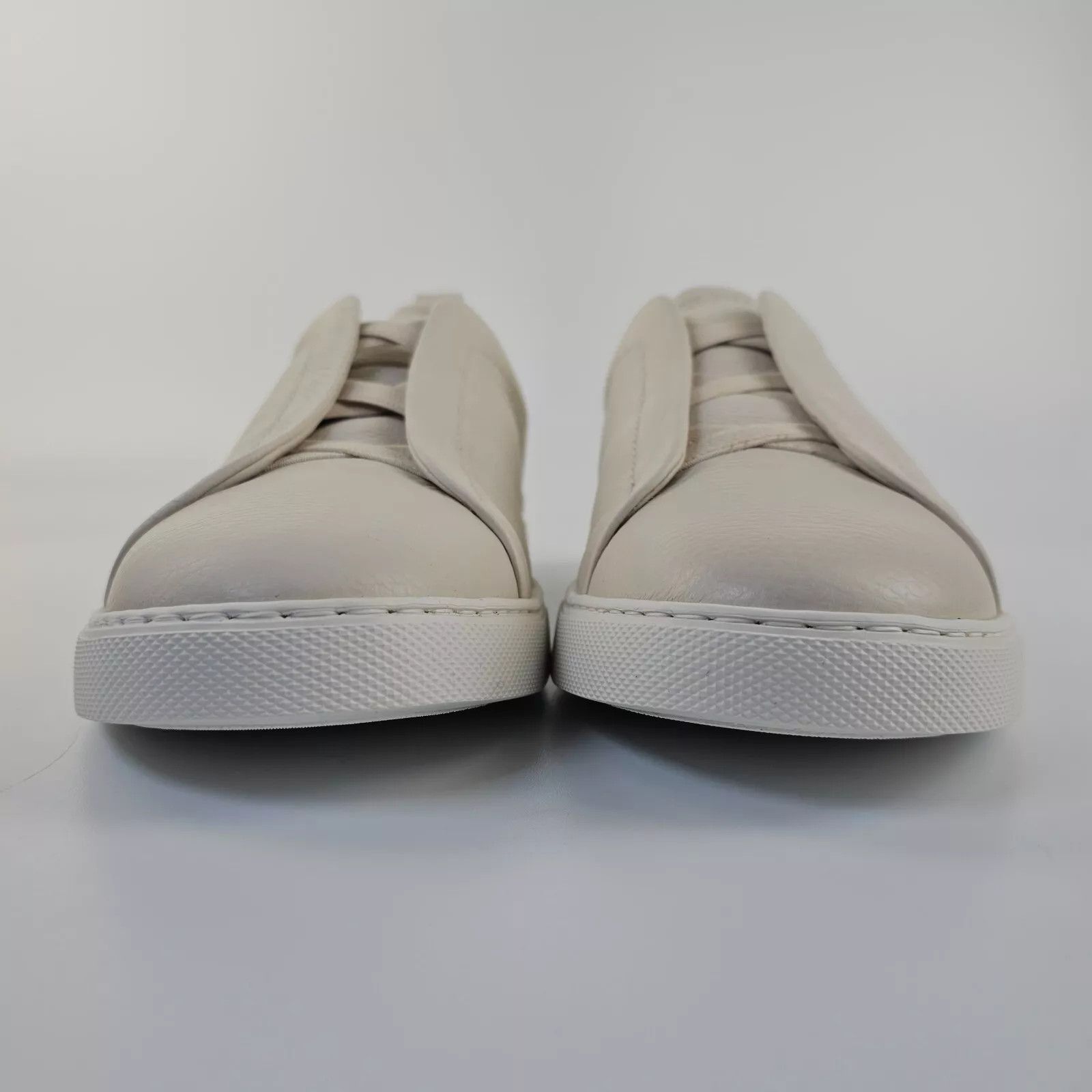 Zegna Triple Stitch White Leather Low Top Sneakers New