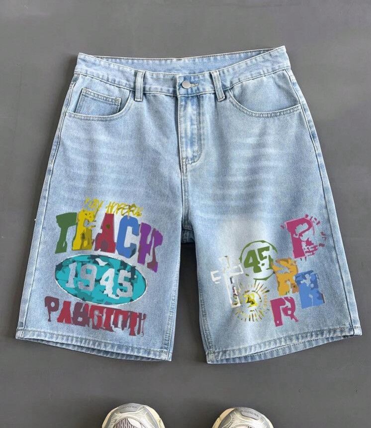 Jean Mayuko x Ruuko Letter print street jeans denim shorts Size US 36 / EU 52 - 1 Thumbnail