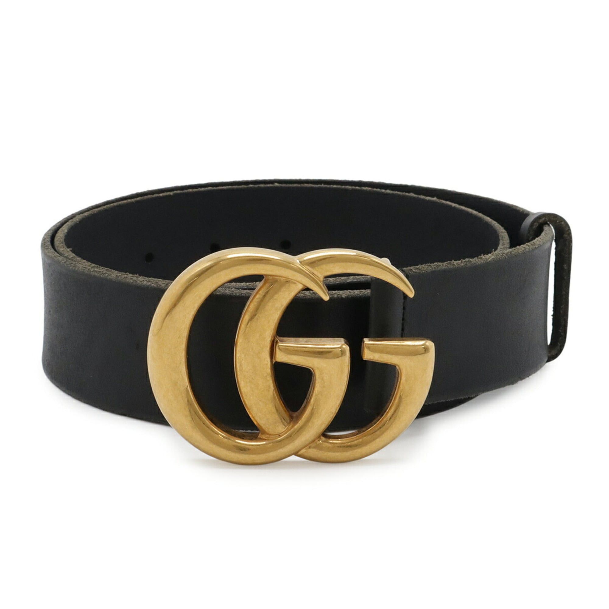 GUCCI GG Marmont Double G Belt in Black Leather #75 409416