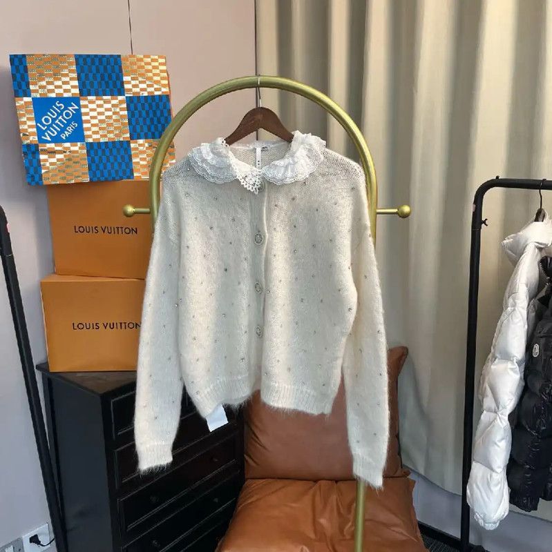 Miu Miu Miu Miu White Wool Cardigan for Women 0089 Size XL / US 12-14 / IT 48-50 - 1 Thumbnail