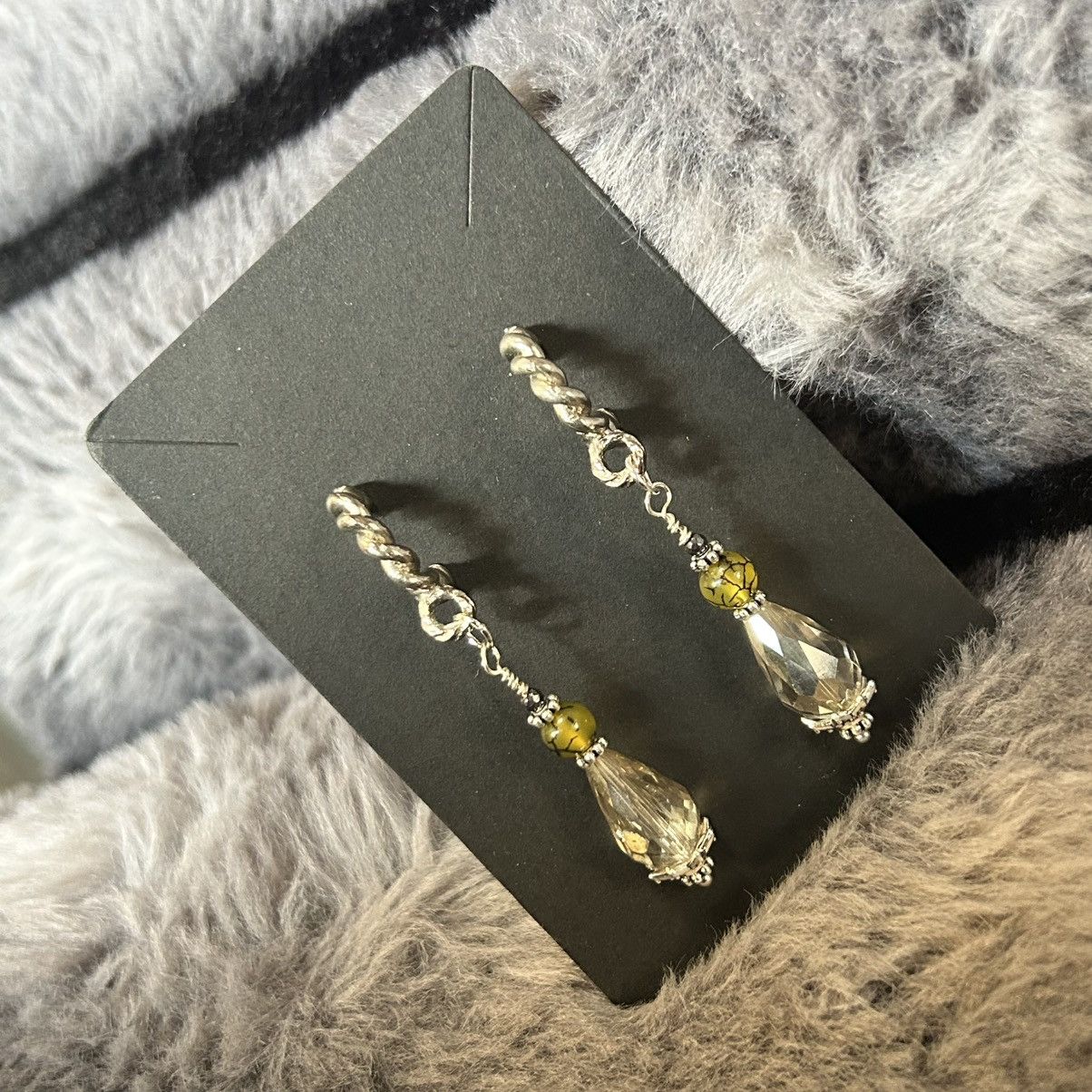 Handmade Handcrafted raindrop faceted rutilated quartz earrings Size ONE SIZE - 3 Thumbnail