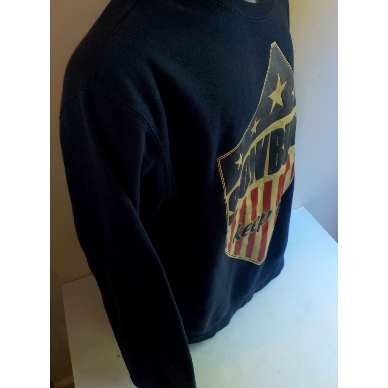 Vintage SLOWBUCKS Crewneck Sweatshirt "Keep Up" and Antique Flag Patterned Front Blue XL Mens Sweatshirt Size US XL / EU 56 / 4 - 3 Thumbnail