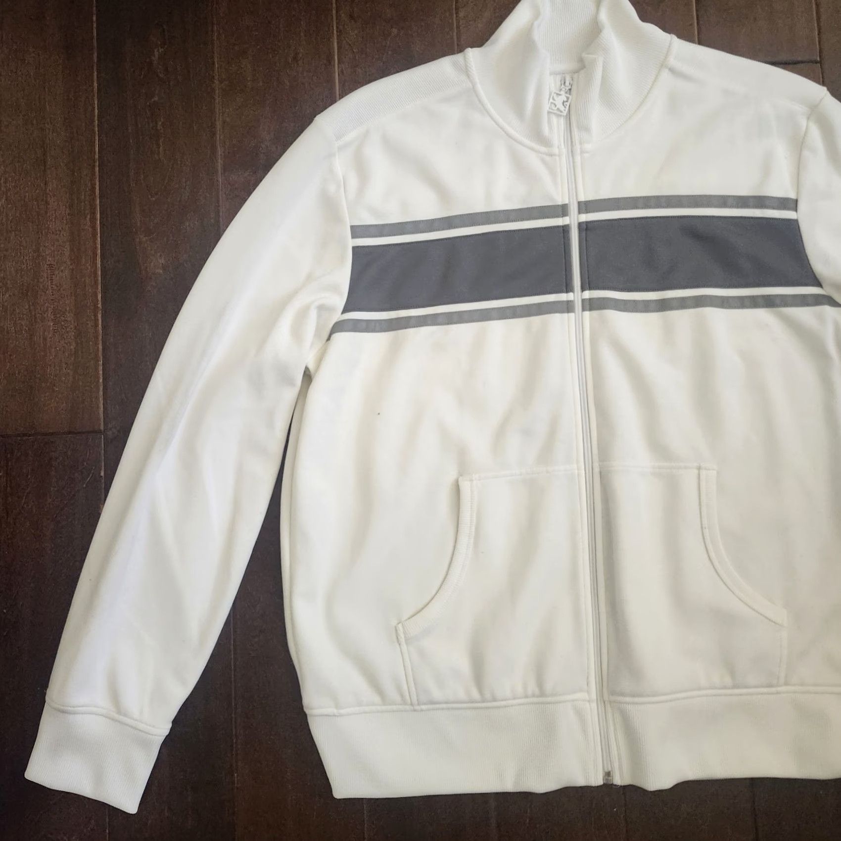 Express Express Mens White Full Zip Track Jacket Gray Stripe XL Adults Regular Size Jacket Womens Mens? Size US XL / EU 56 / 4 - 3 Thumbnail