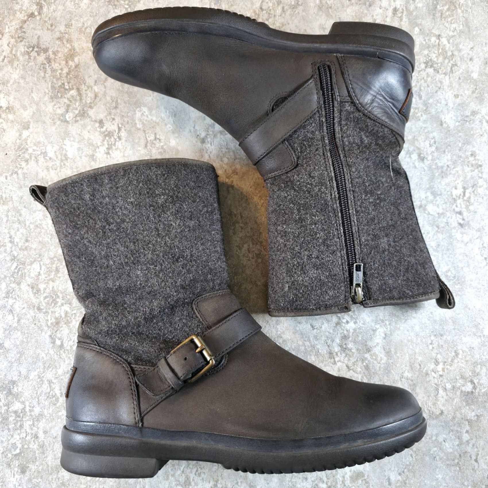 Ugg UGG Womens Boot Brown Leather Wool Waterproof Zip 9 Robbie 1017377 Size US 9 / IT 39 - 3 Thumbnail