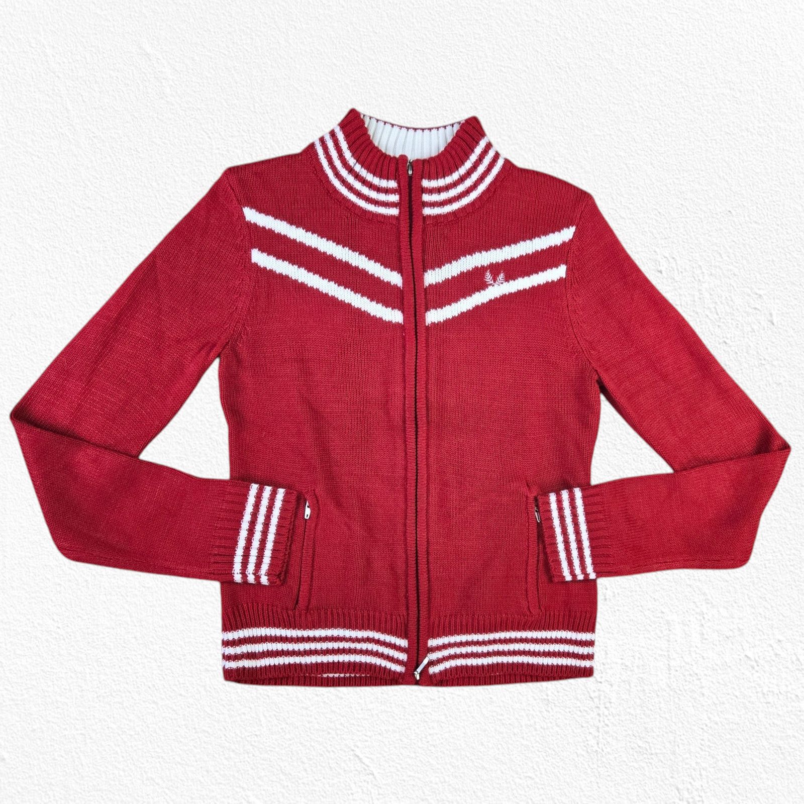 Vintage 90s Y2K Red Striped Full Zip Mock Neck Sweater Size M Size M / US 6-8 / IT 42-44 - 2 Thumbnail