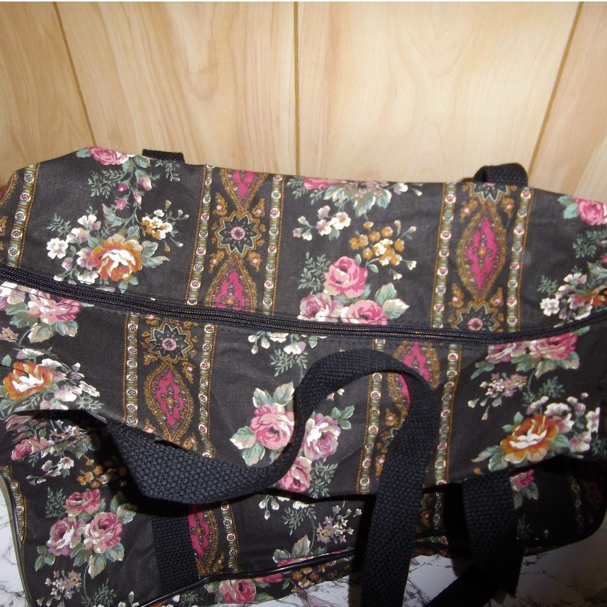 Other Decorative Vintage Black Floral Canvas Duffel Bag Size ONE SIZE - 3 Thumbnail