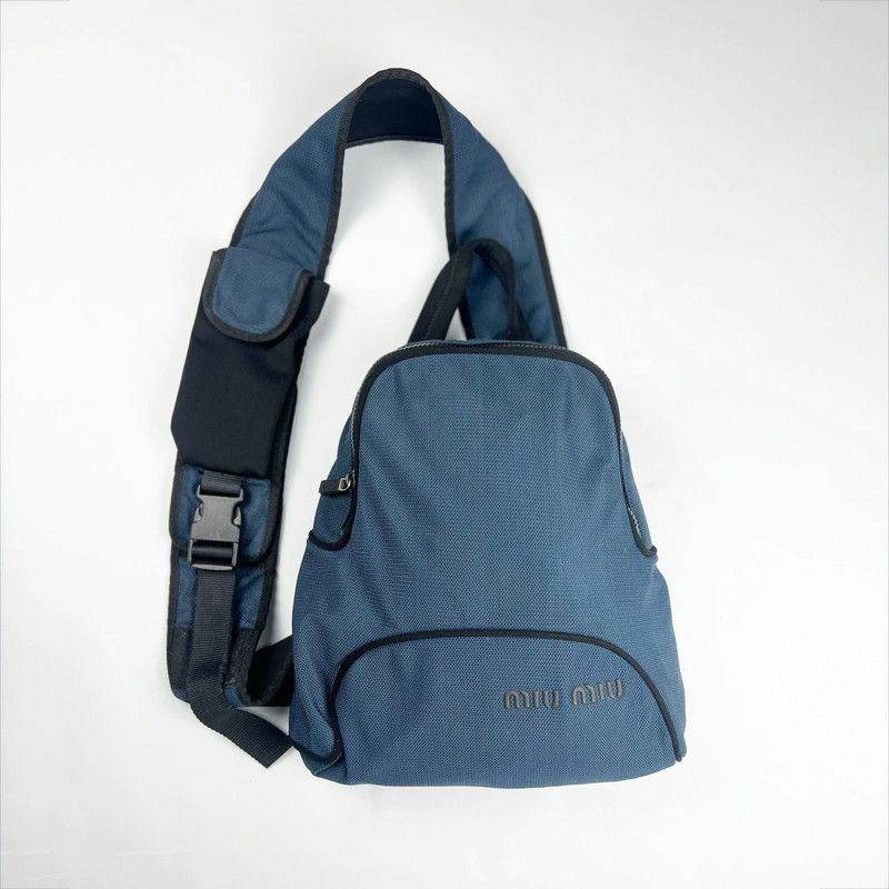 Miu Miu 90s Miu Miu Nylon Sling Rucksack in Navy Size ONE SIZE - 1 Thumbnail