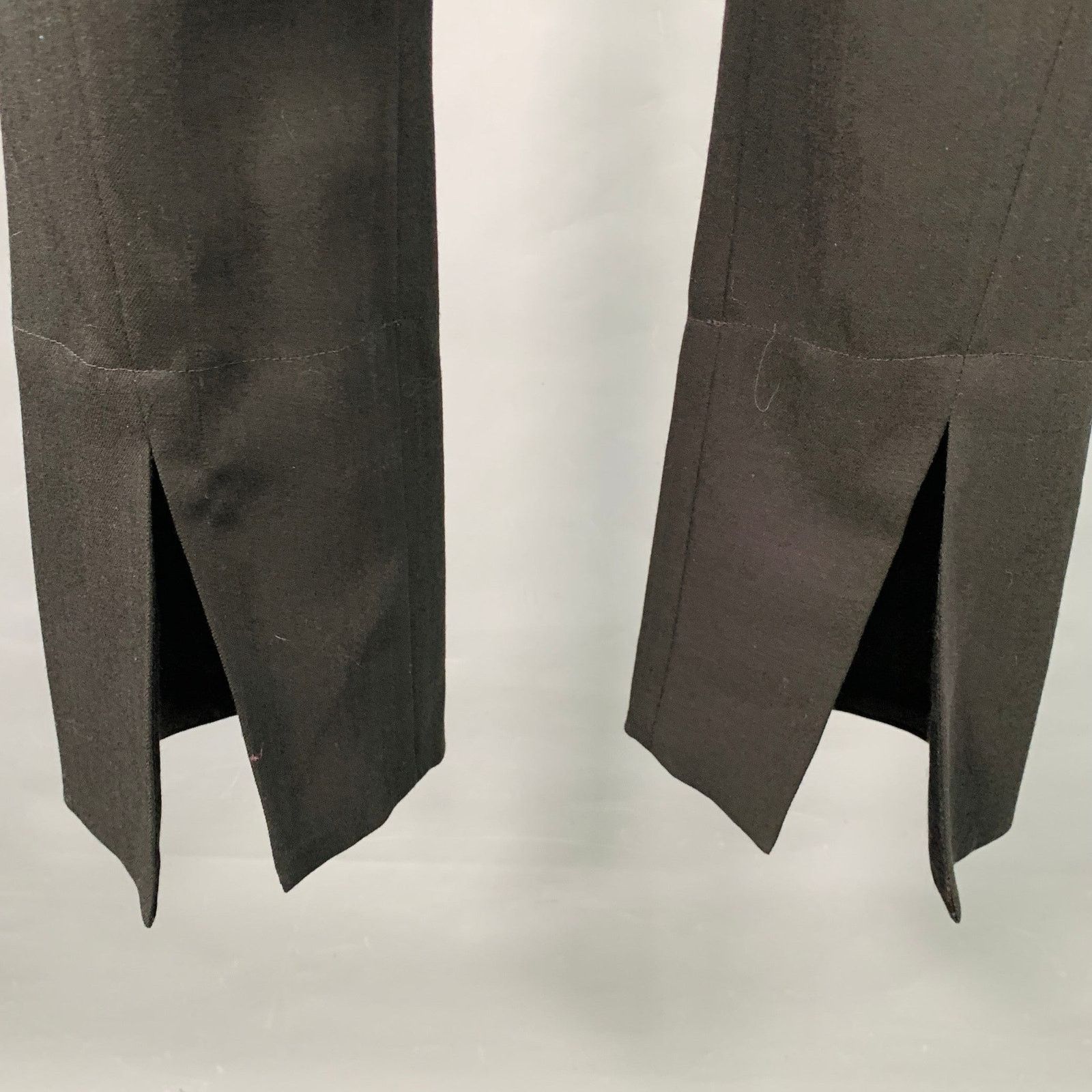 Ann Demeulemeester Size 8 Black Wool Flat Front Ankle Slit Dress Pants Size 30" / US 8 / IT 44 - 2 Thumbnail