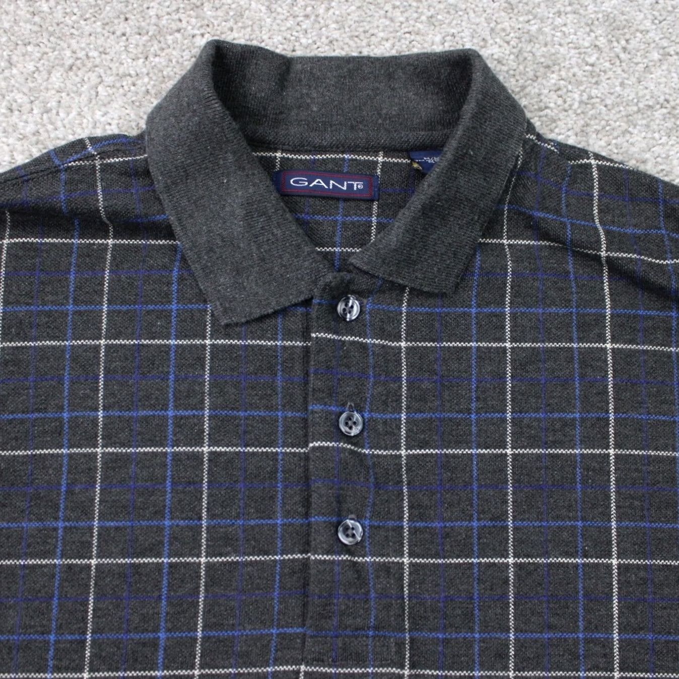 Gant GANT Polo Shirt Men M Gray/Blue Checkered 100% Cotton Short Sleeve Pullover Size US M / EU 48-50 / 2 - 5 Thumbnail