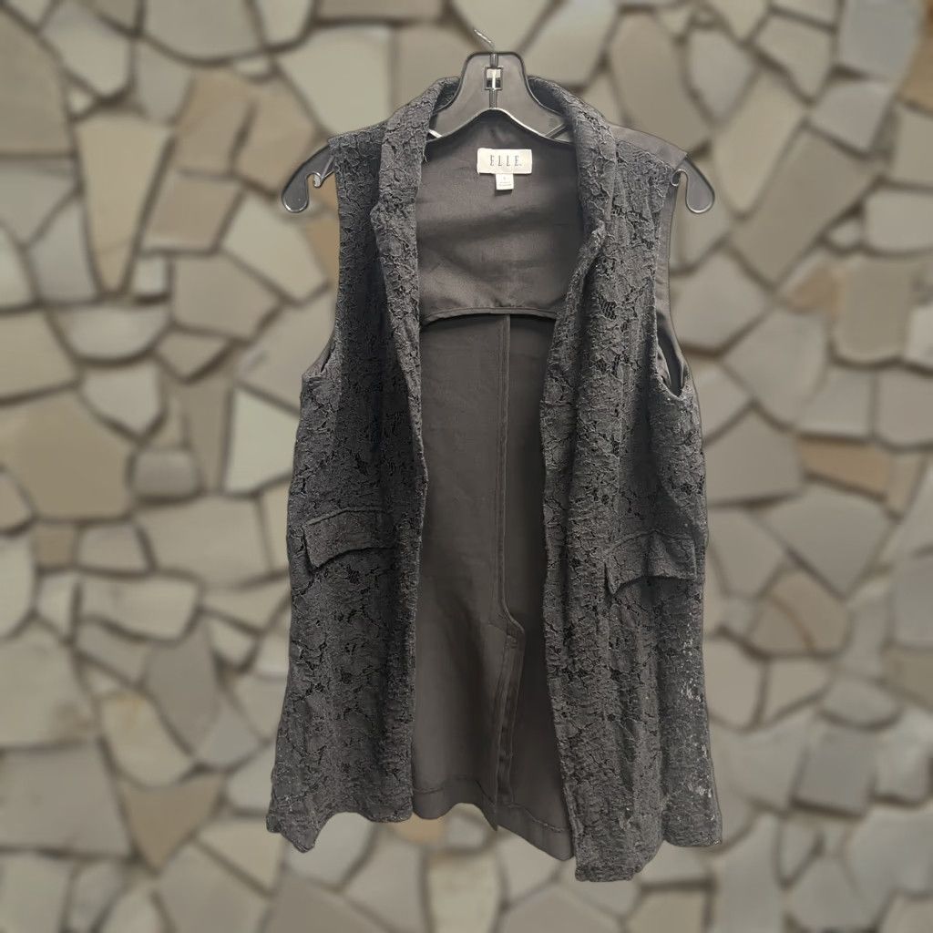 VINTAGE ELLE Vest Women’s Size S Sleeveless Open Front Black Lace Basic