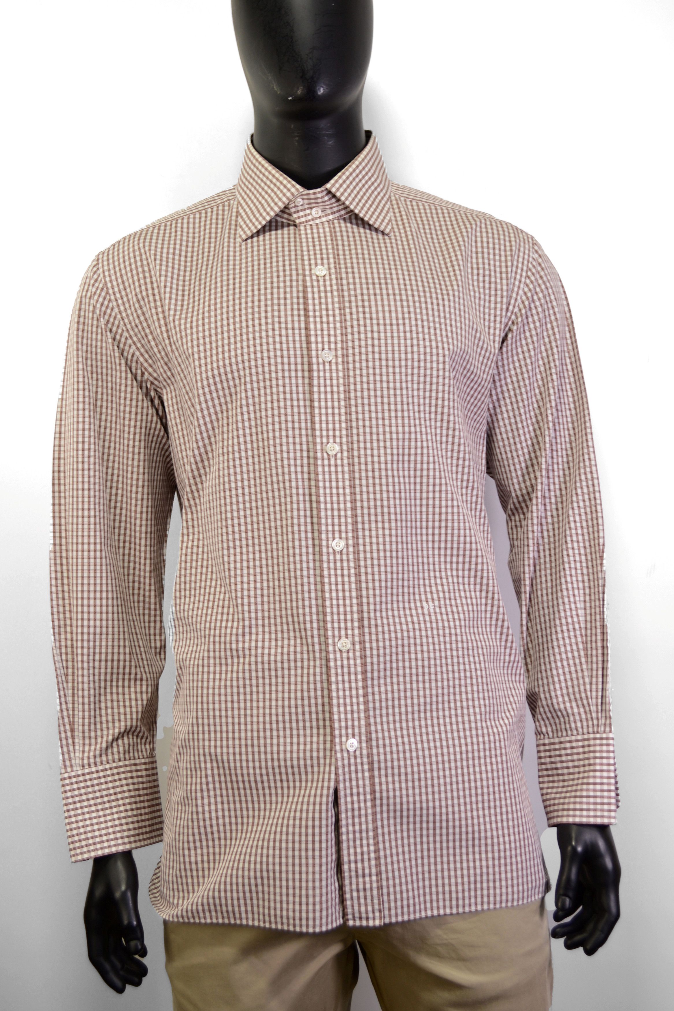 Tom Ford MTO Amazing Men's Tom Ford Shirt 48 Brown/White Check Cotton Size US XXL / EU 58 / 5 - 1 Thumbnail
