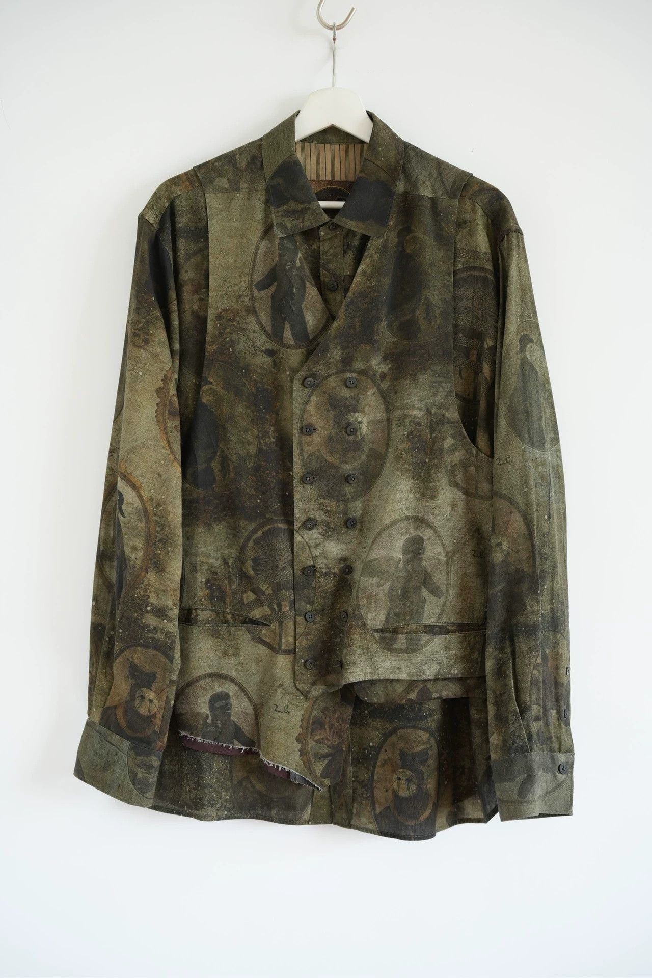 Ziggy Chen Green Printed Long Sleeve Button-Up Shirt Size US M / EU 48-50 / 2 - 1 Thumbnail