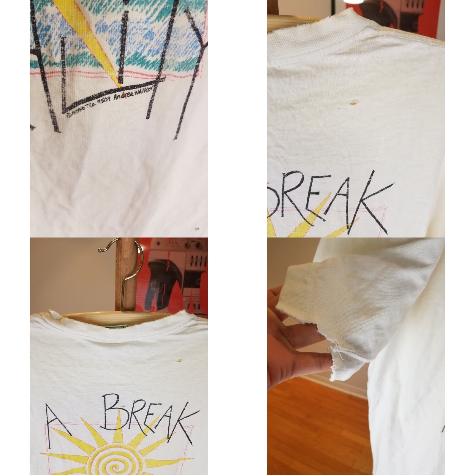 Vintage VINTAGE 90' A BREAK FROM REALITY TSHIRT MEDIUM White Short Sleeve Round Neck Mens Distressed Worn Faded Solid Pattern Universal Size M Clothing Size US M / EU 48-50 / 2 - 9 Thumbnail